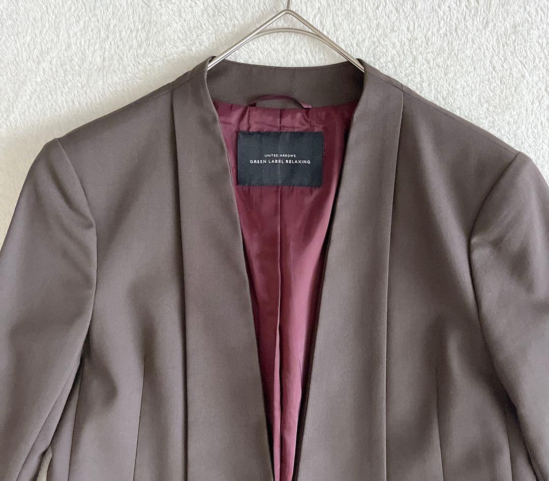 美品☆ green label relaxingパンツスーツ ノーカラー手洗い可