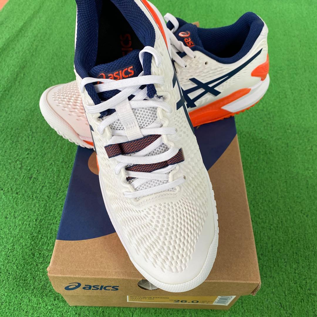 asics テニスシューズ 26.0cm ホワイト/オレンジ/ネイビー