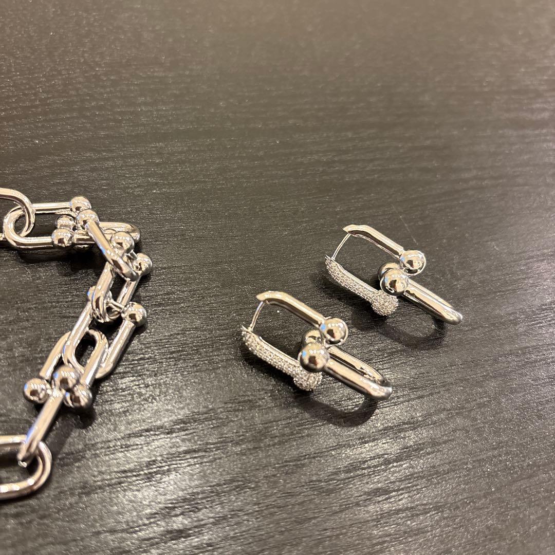 シルバー チェーンブレスレット ピアス