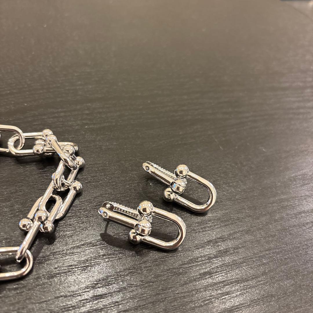 シルバー チェーンブレスレット ピアス