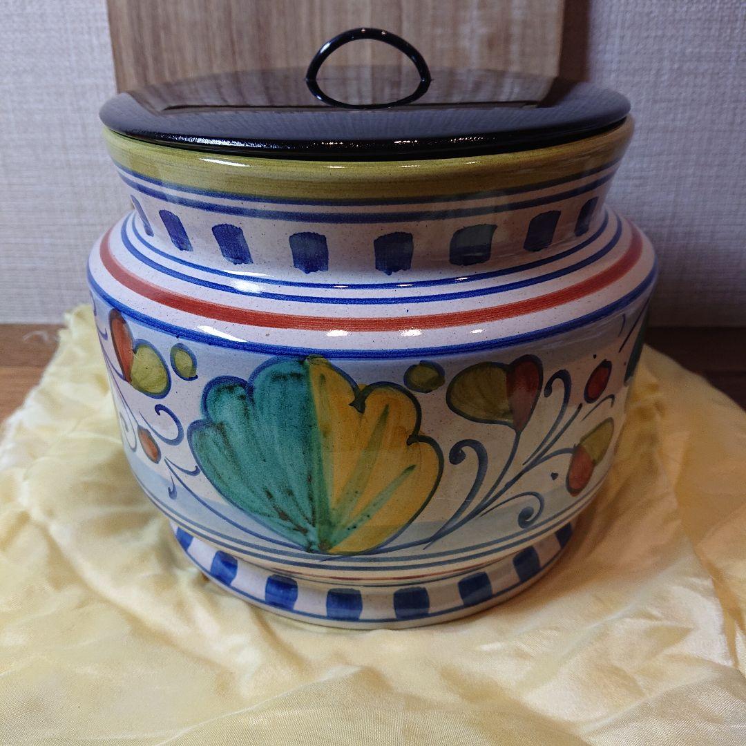 茶道具 水指 イタリー製・デルータ窯 色絵莨葉水指