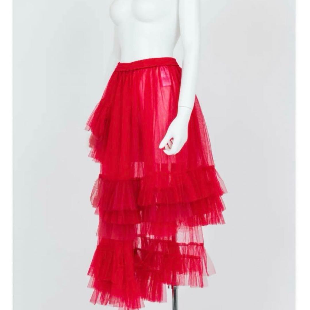 未使用 VIVIANO Asymmetric Tulle Skirt レッド