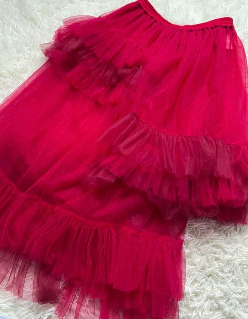 未使用 VIVIANO Asymmetric Tulle Skirt レッド