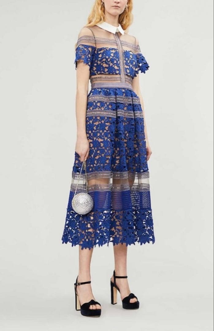 self-portrait ネイビーレースミディドレス UK8新品未使用タグ付き