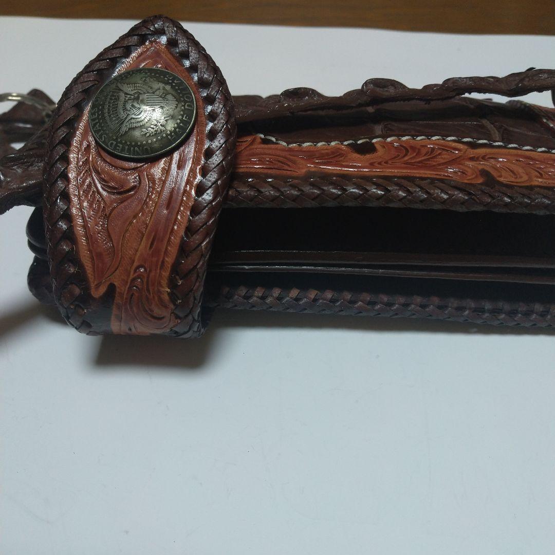 エンボス加工レザー長財布 ブラウン