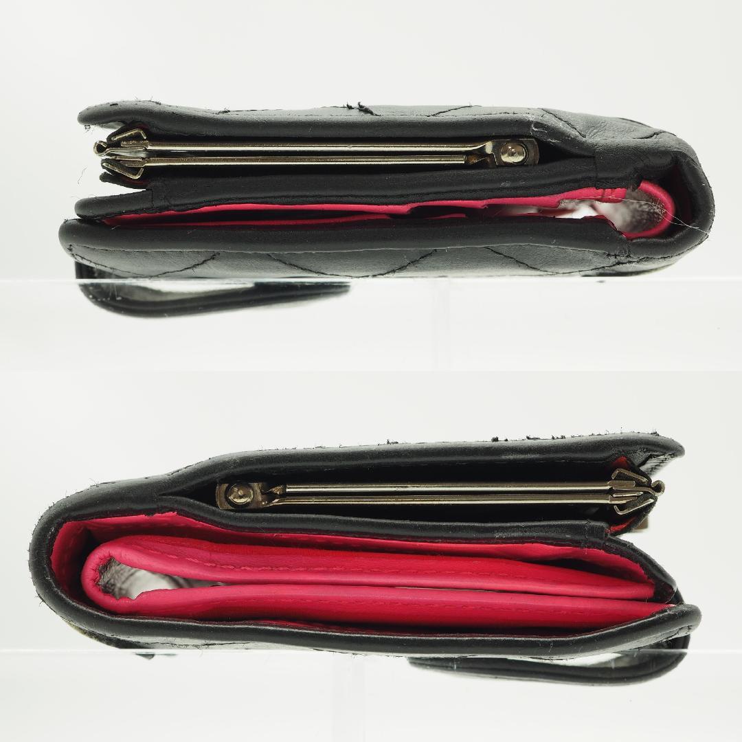 CHANEL シャネル カンボンライン 二つ折り財布 がま口 黒×ピンク