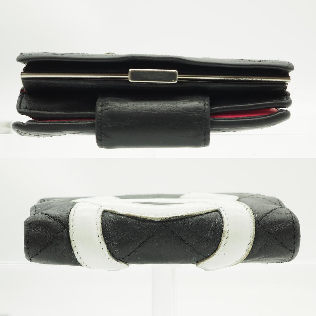 CHANEL シャネル カンボンライン 二つ折り財布 がま口 黒×ピンク