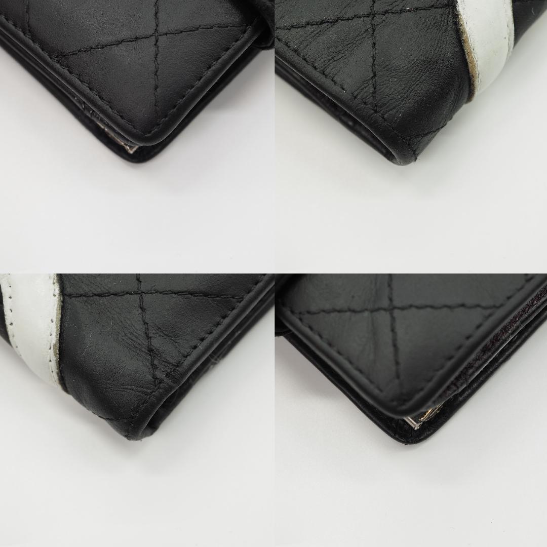 CHANEL シャネル カンボンライン 二つ折り財布 がま口 黒×ピンク
