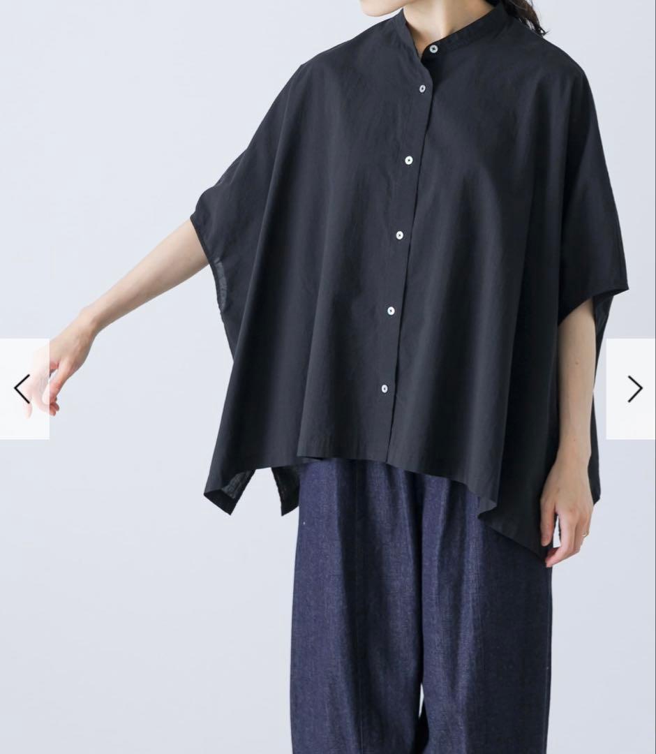 新品　今季　かぐれ　コットンスクエアポンチョシャツ 2025年春夏　ブラック　綿