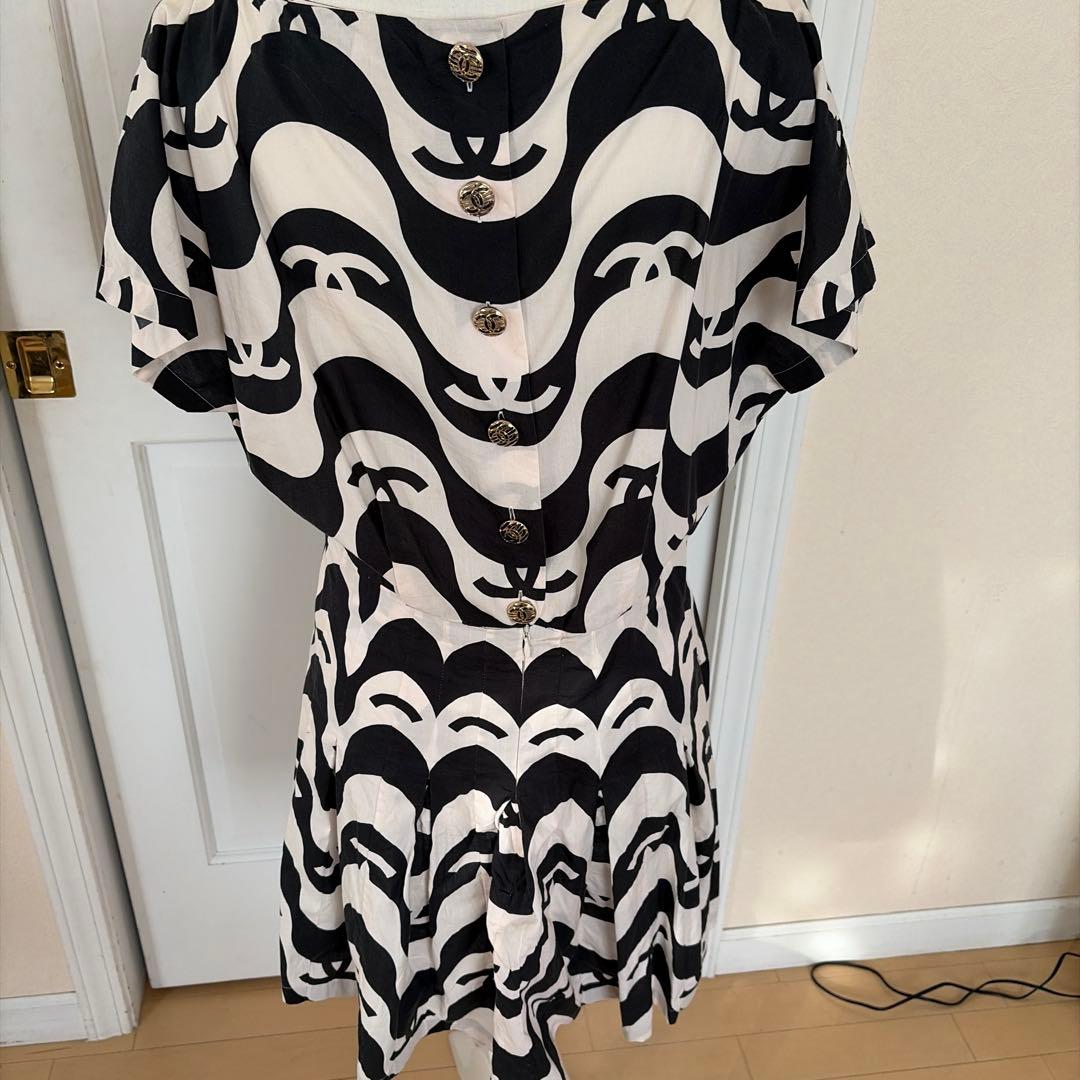 シャネル　CHANEL波模様フレアワンピース