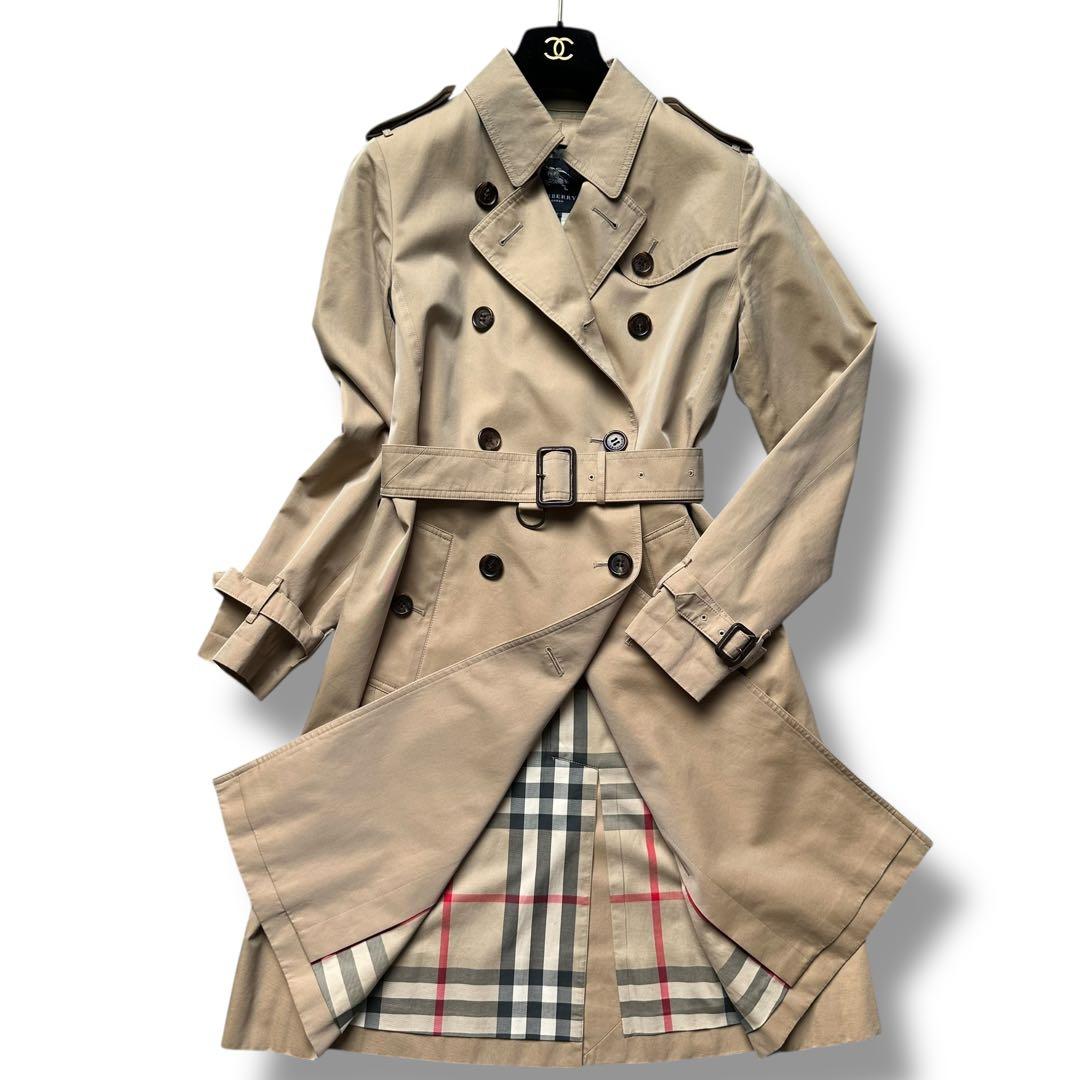 美品 バーバリーロンドン トレンチコート ダブル メガチェック ベルト ロング