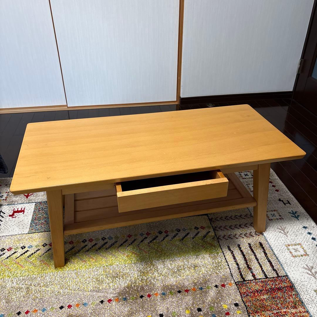 ナチュラルウッド センターテーブル 引き出し付き