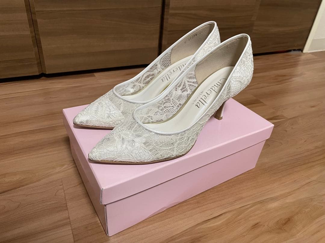 DIANA ホワイトレースパンプス 25cm ブライダルシューズ