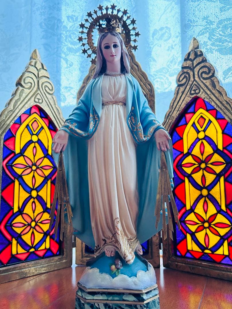 【超超希少極美35cm】 ✞ 無原罪の聖母マリア像　宗教彫刻　アンティーク