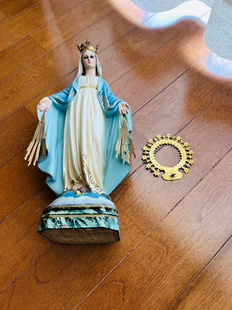 【超超希少極美35cm】 ✞ 無原罪の聖母マリア像　宗教彫刻　アンティーク