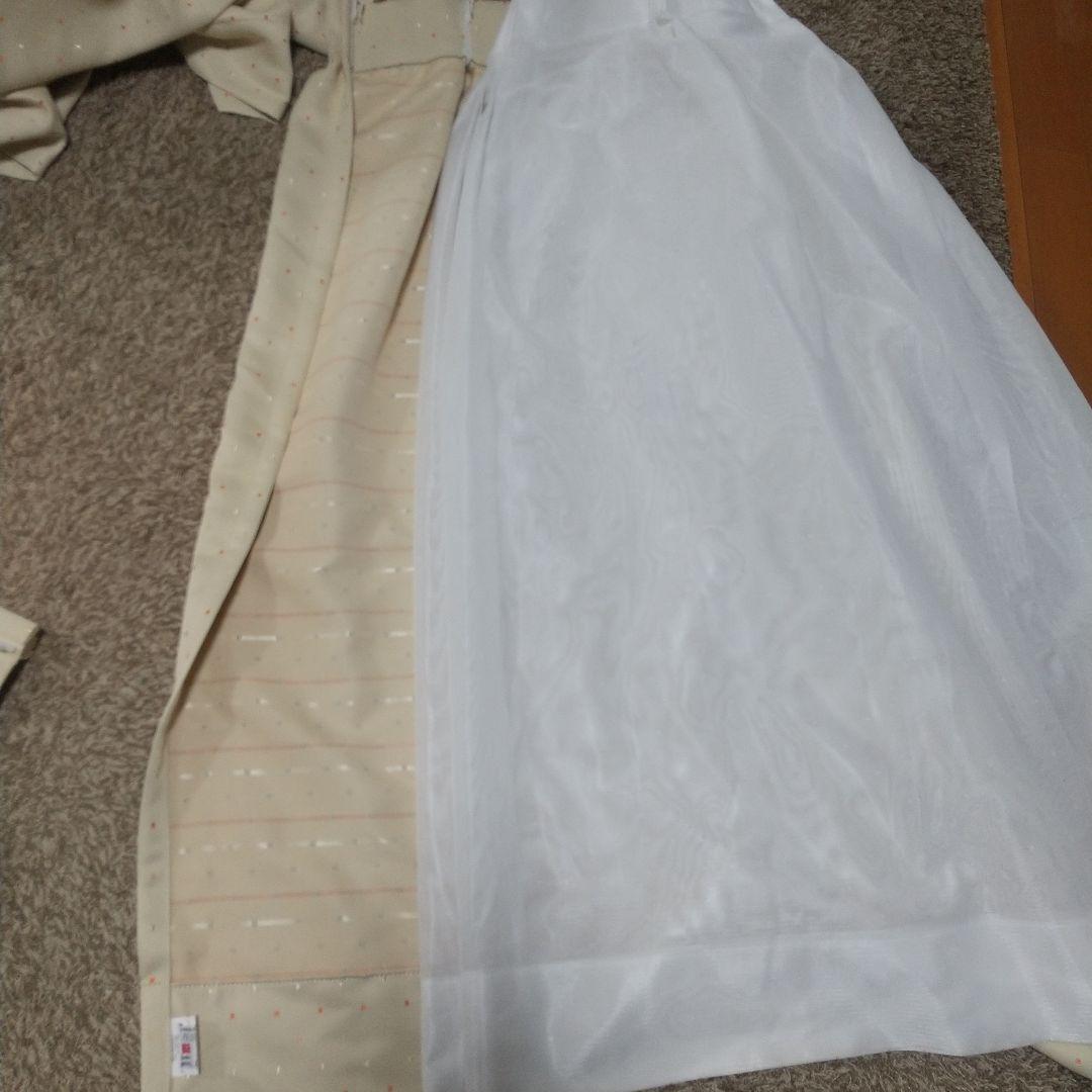 ベージュカーテン&レースカーテン 各4枚(計8枚)カーテンセット