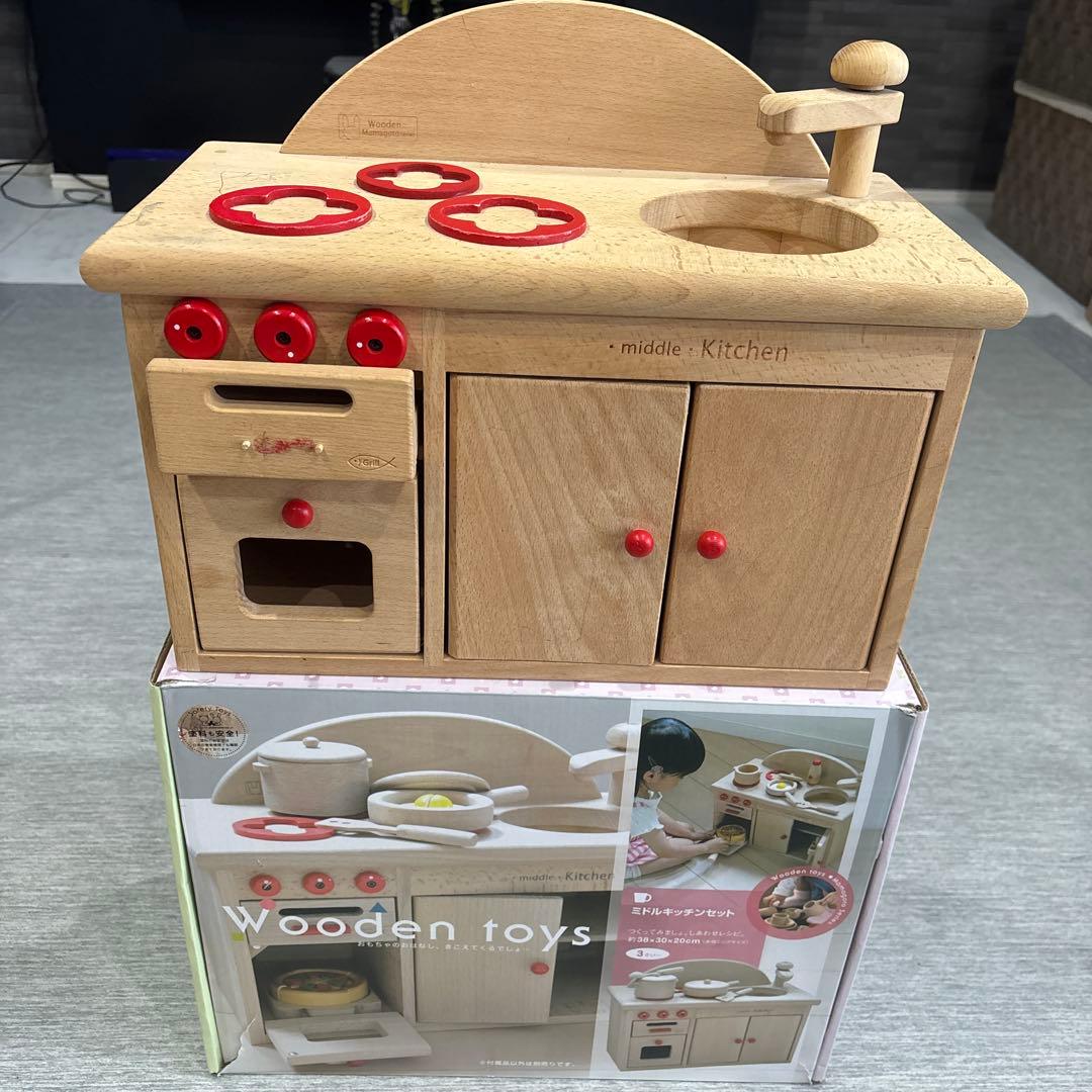 ☆ダイワ　ミドルキッチンセット☆ 木の冷蔵庫　木のおもちゃ　おままごとセット♡