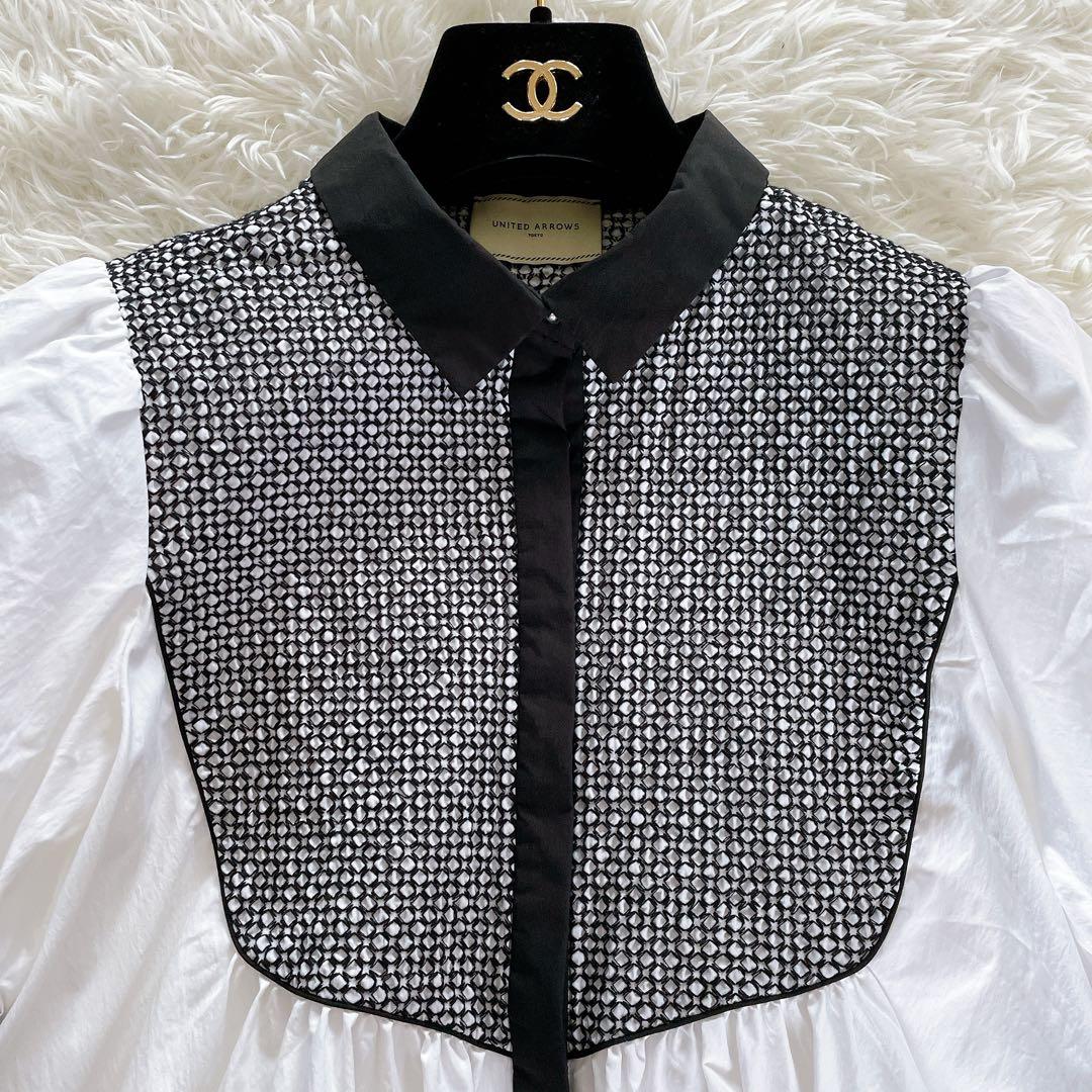 美品✨【ユナイテッドアローズ】エンブロイダリー コンビ ショートスリーブブラウス