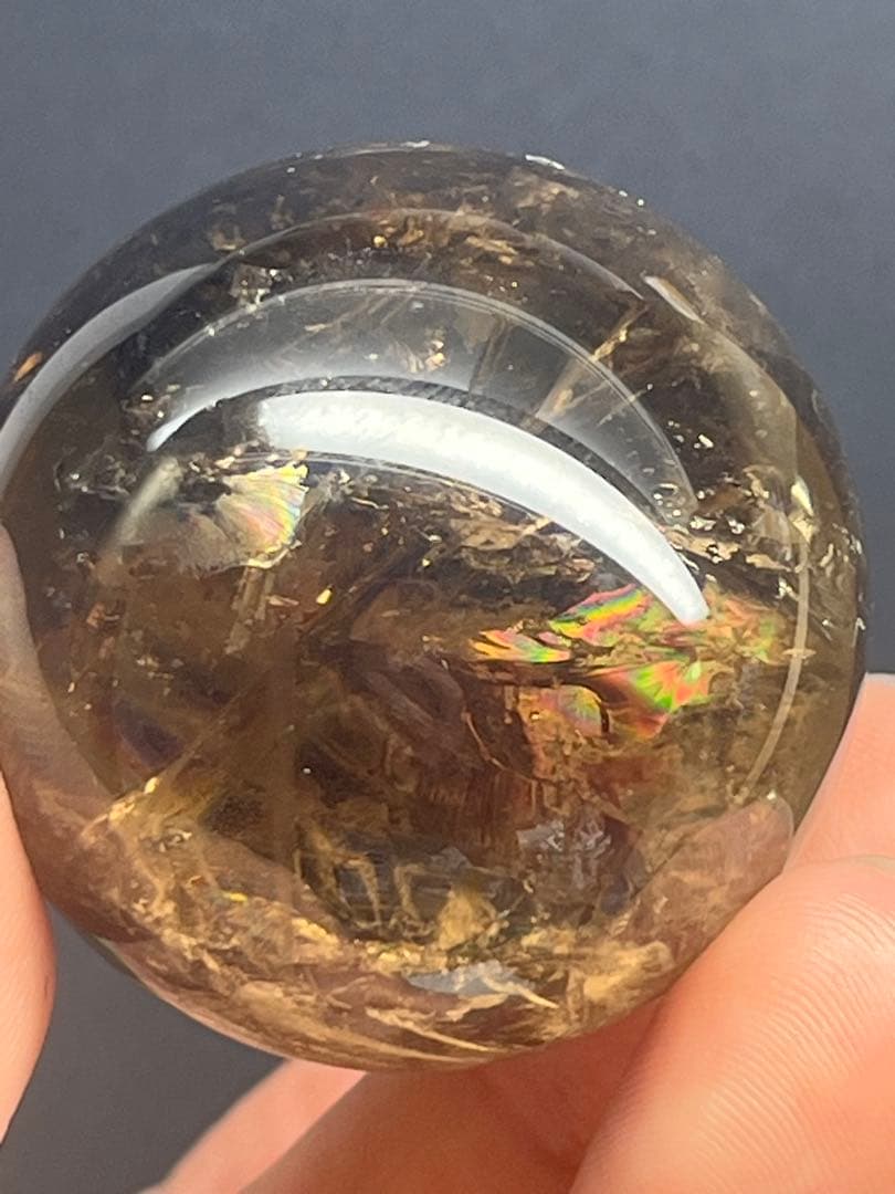 天然石　スモーキークォーツア　アゼツライト　スフィア　爆虹⭐️1813