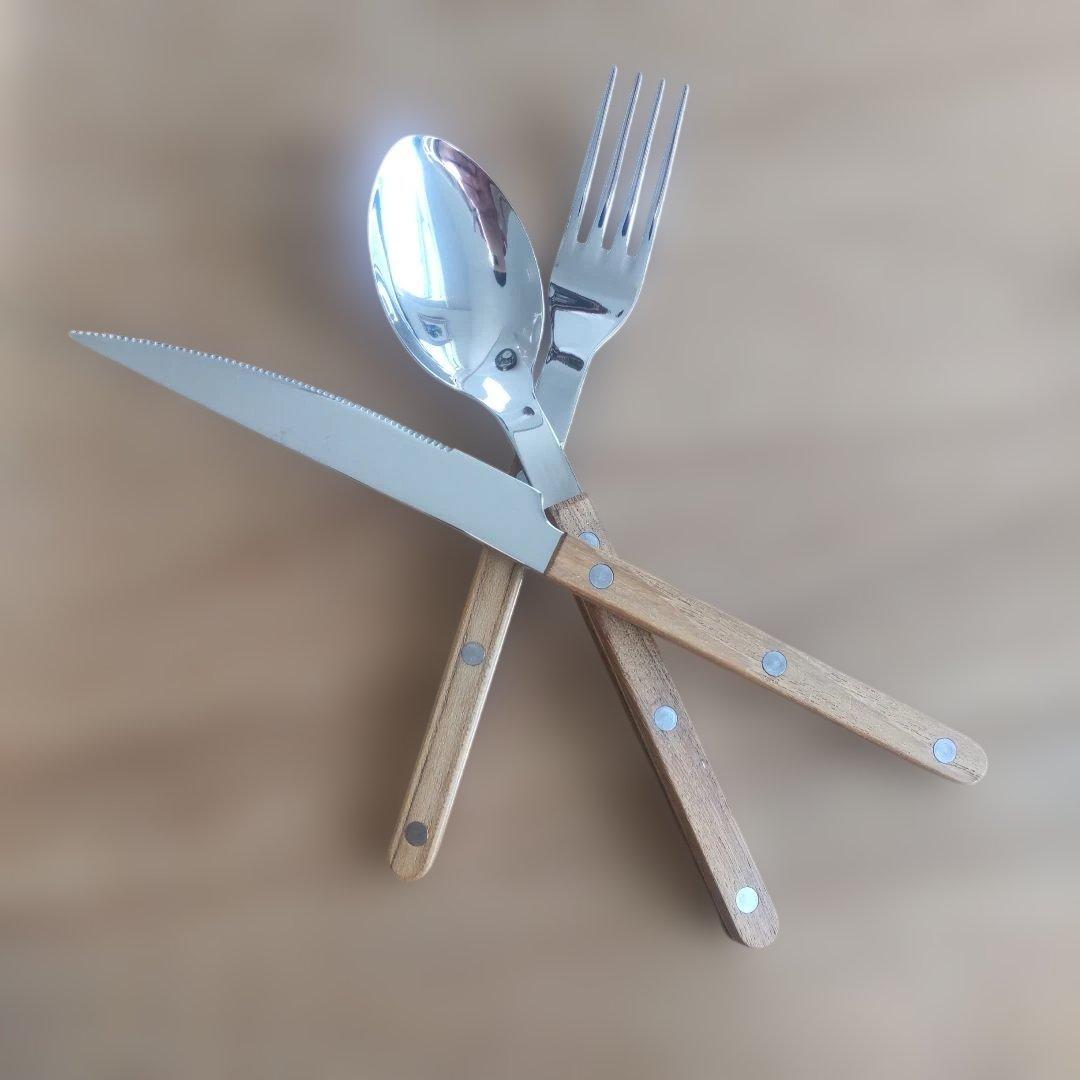 未使用品サーブルSABRE PARIS カトラリー　天然チーク素材3点セット