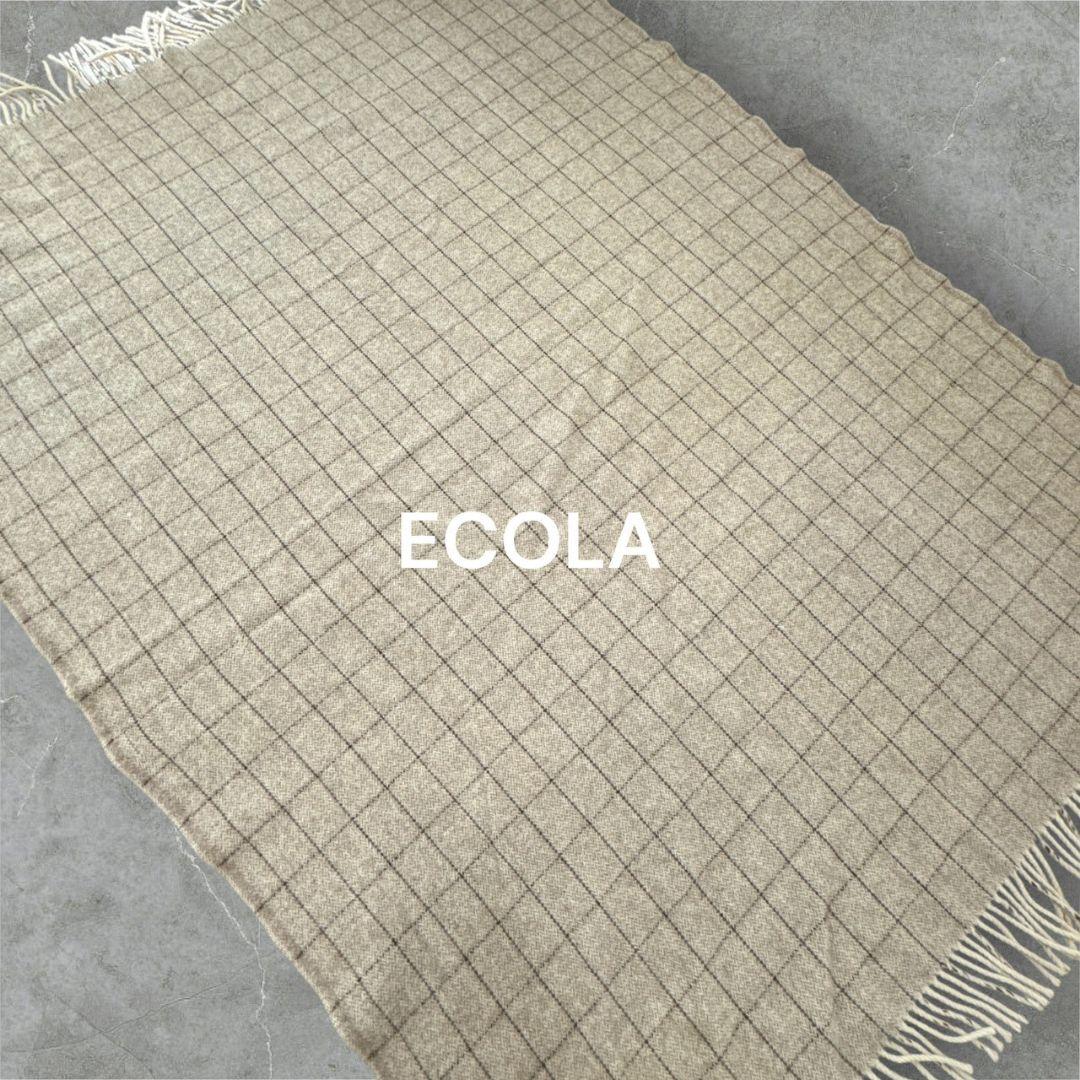 ECOLA ブランケット チェック ウール WOOL ベージュ ブラウン