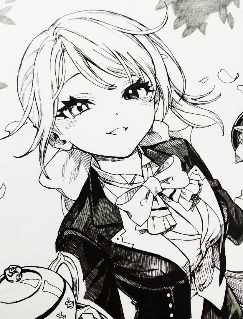 よ*ま様 49.オリジナル手描きイラスト　モノクロ