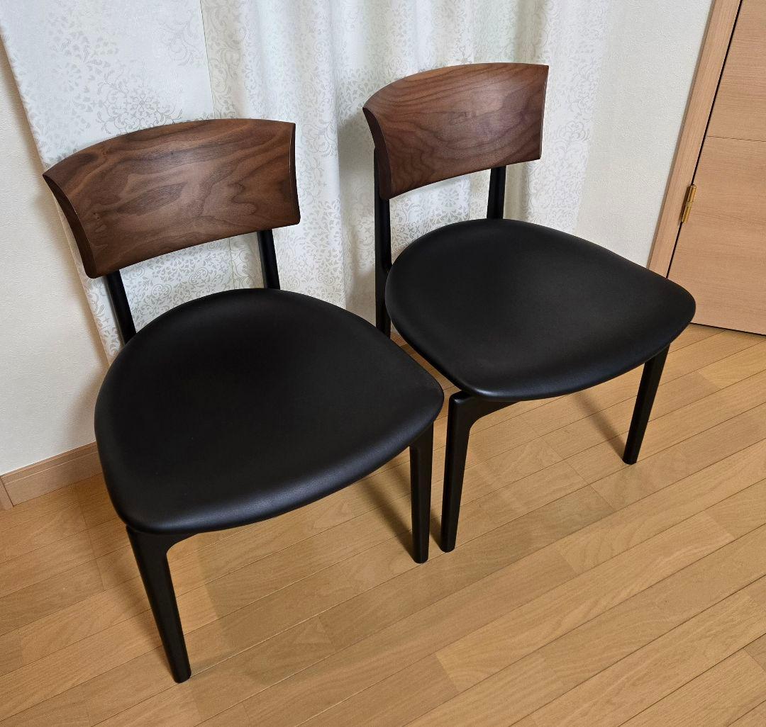 1脚分★柏木工 CHICシック サイドチェアダイニングチェア黒革椅子在庫2脚