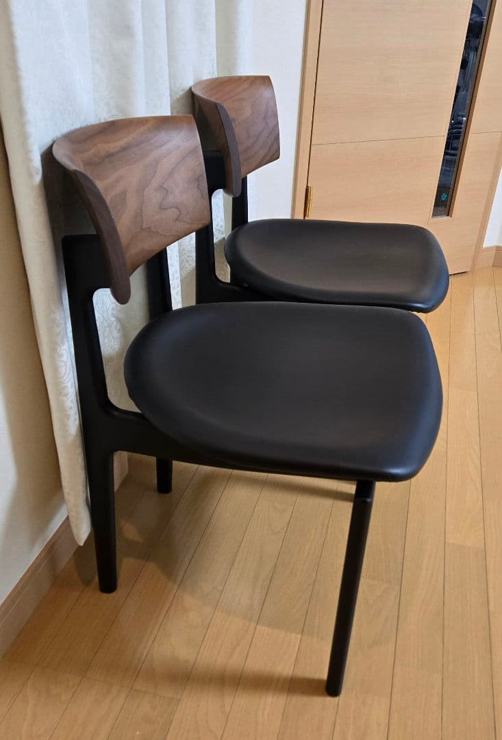 1脚分★柏木工 CHICシック サイドチェアダイニングチェア黒革椅子在庫2脚