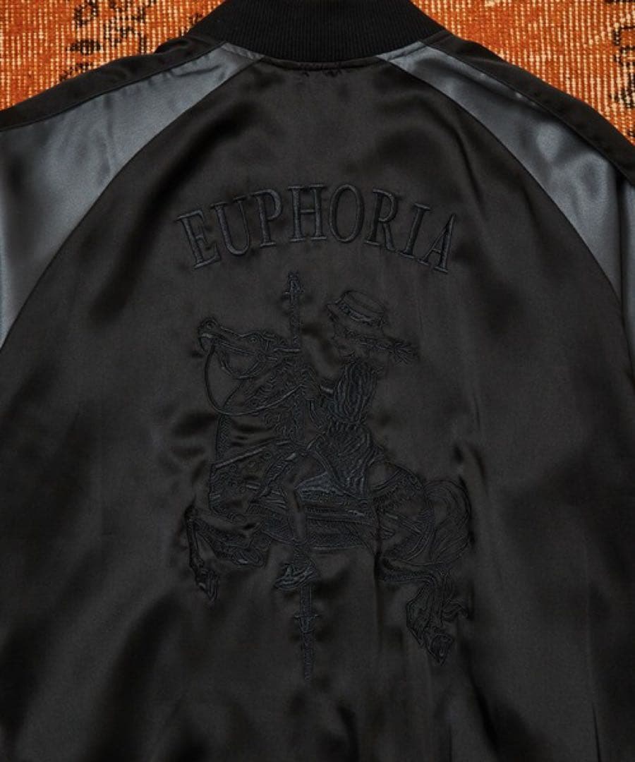 ADAM ET ROPÉ スカジャンEUPHORIA刺繍/ブラック×グレー/L