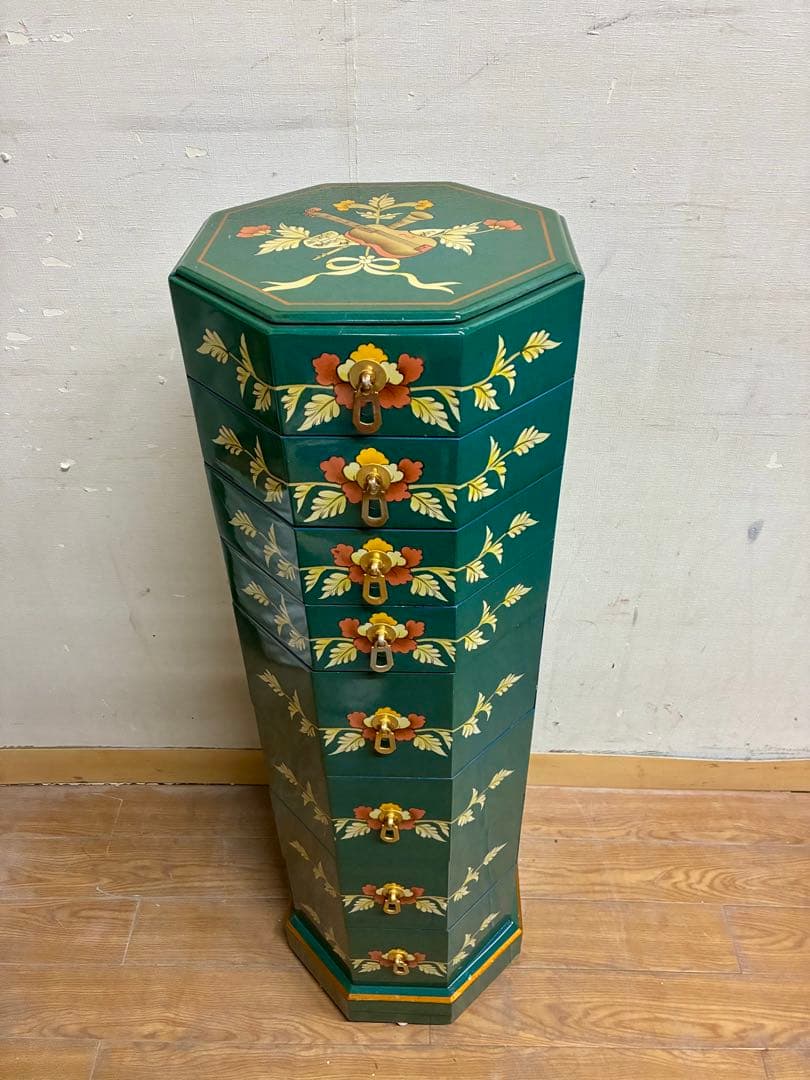 管454☆シノワズリ様式☆八角型☆8段チェスト☆ジュエリーチェスト