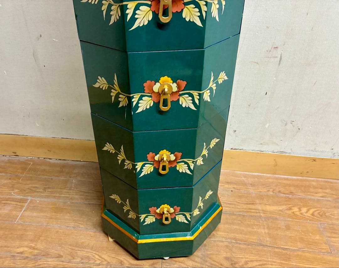 管454☆シノワズリ様式☆八角型☆8段チェスト☆ジュエリーチェスト