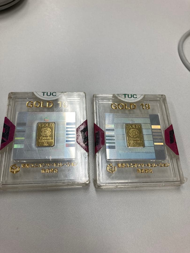 24K(純度99.9%)金塊 2個　1g インゴッド TUC ケース　田中貴金属