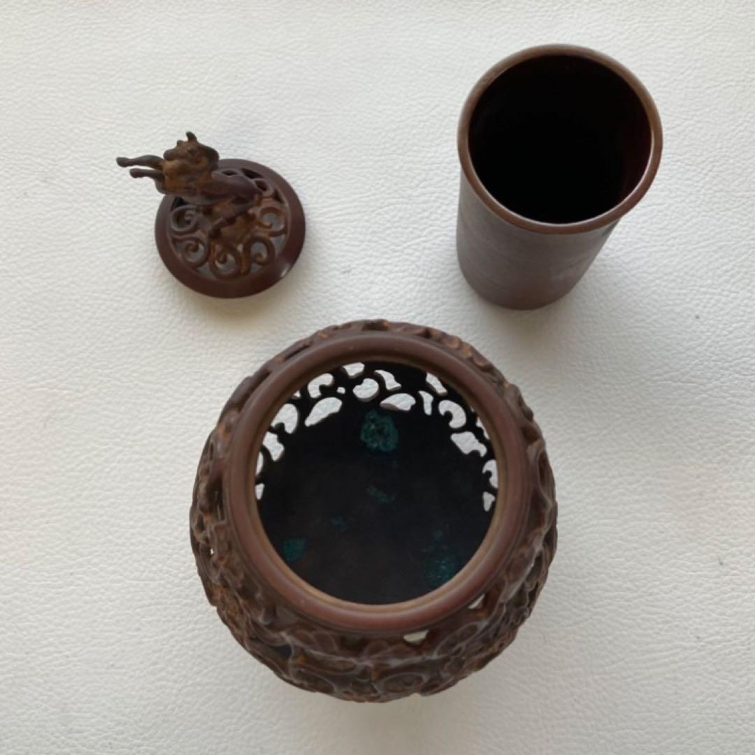 名取川雅司 高岡銅器 香炉 瓢箪 馬 干支 午 透し 置物 美術 工芸品 レトロ