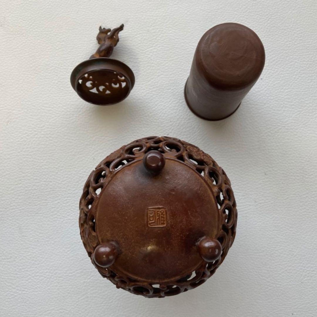 名取川雅司 高岡銅器 香炉 瓢箪 馬 干支 午 透し 置物 美術 工芸品 レトロ