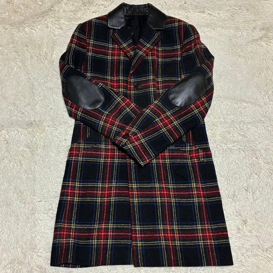 agnes b. HOMME 美品 羊革 レザー エルボーパッチ チェック