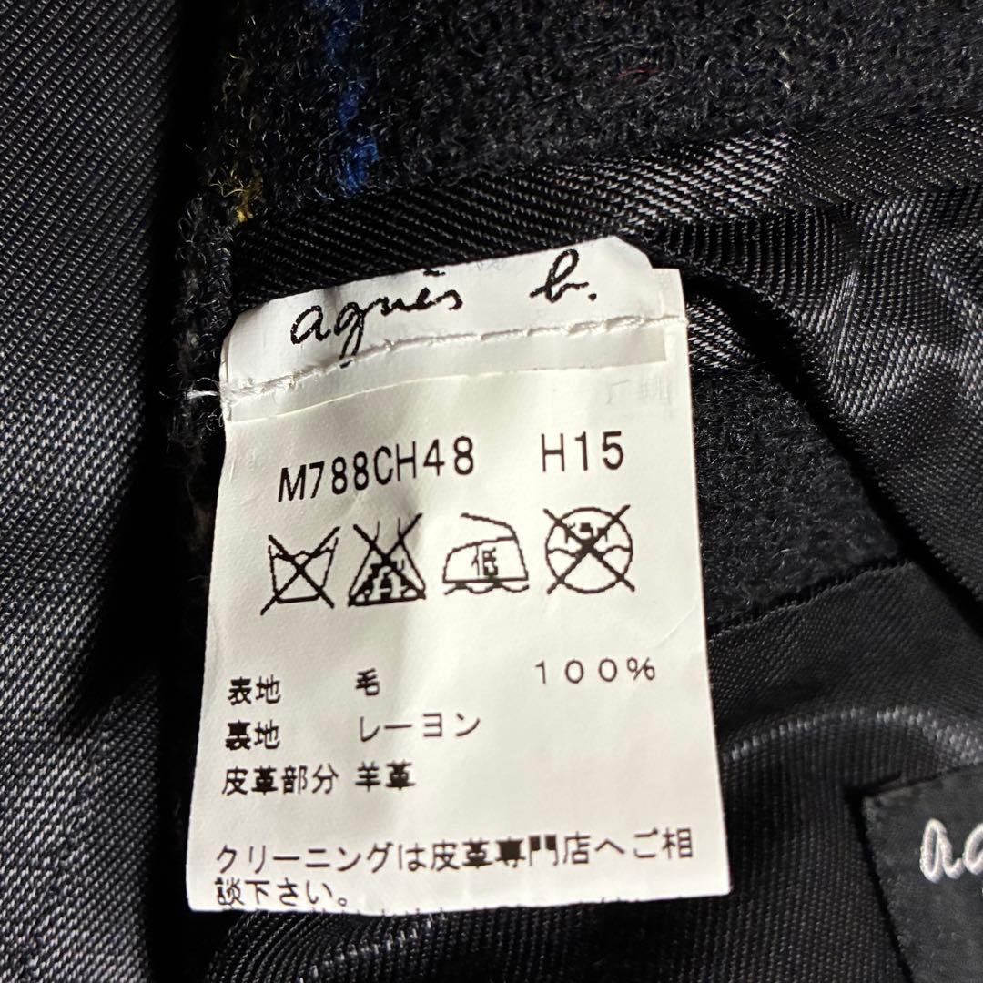 agnes b. HOMME 美品 羊革 レザー エルボーパッチ チェック