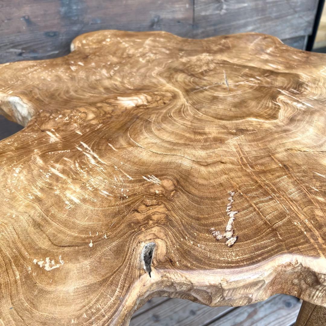 極厚 希少木材 オールドチーク材 切り株 ハイテーブル 91cm 無垢材 飾り台