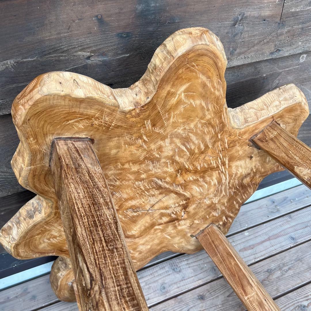 極厚 希少木材 オールドチーク材 切り株 ハイテーブル 91cm 無垢材 飾り台