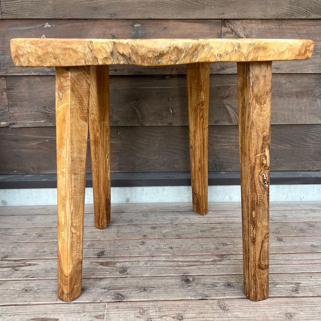 極厚 希少木材 オールドチーク材 切り株 ハイテーブル 91cm 無垢材 飾り台