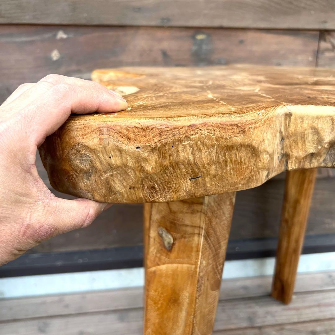 極厚 希少木材 オールドチーク材 切り株 ハイテーブル 91cm 無垢材 飾り台