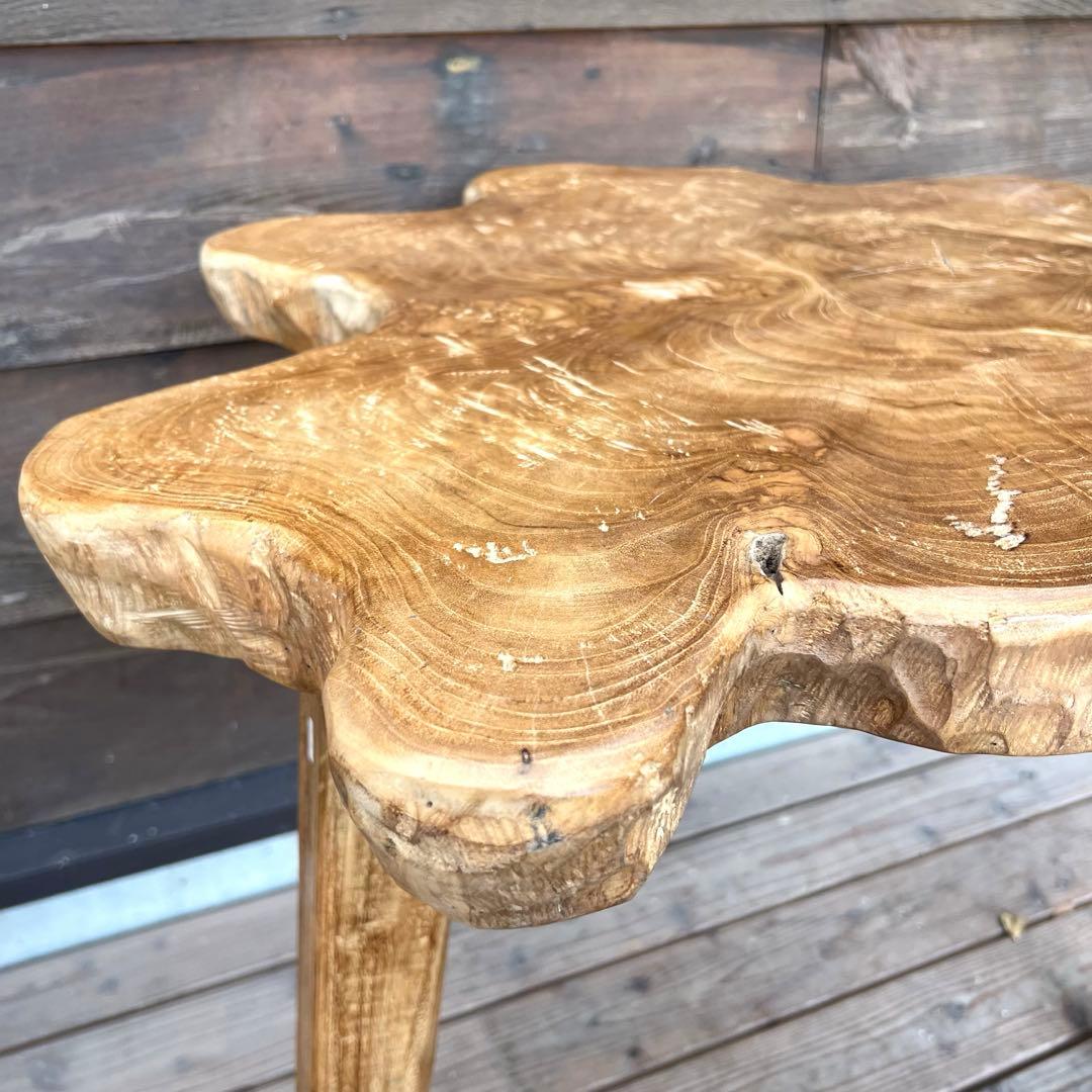 極厚 希少木材 オールドチーク材 切り株 ハイテーブル 91cm 無垢材 飾り台