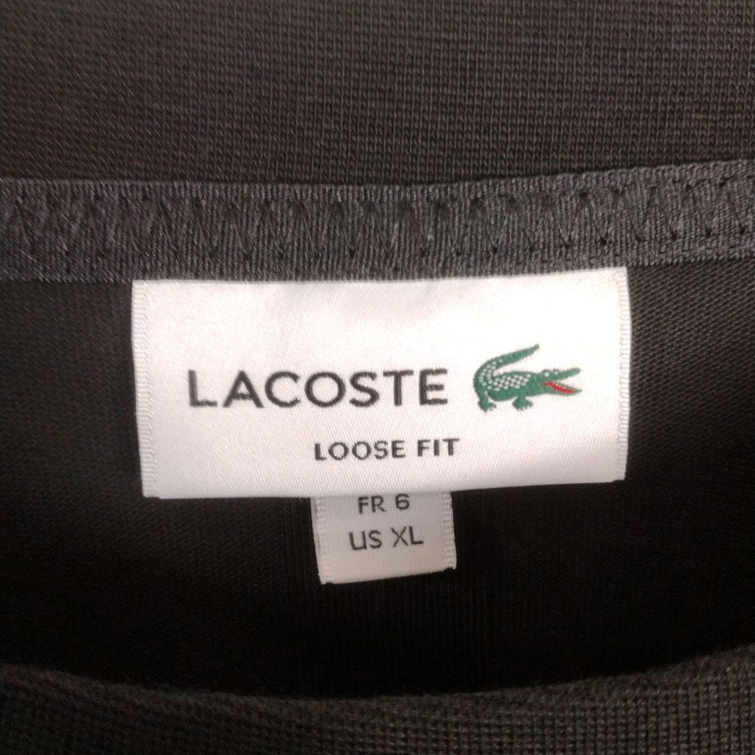 メンズ☆LACOSTE　極美品　ブラック　長袖カットソー　袖ロゴ両面ロゴ　XL