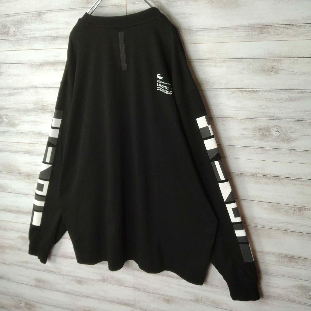 メンズ☆LACOSTE　極美品　ブラック　長袖カットソー　袖ロゴ両面ロゴ　XL