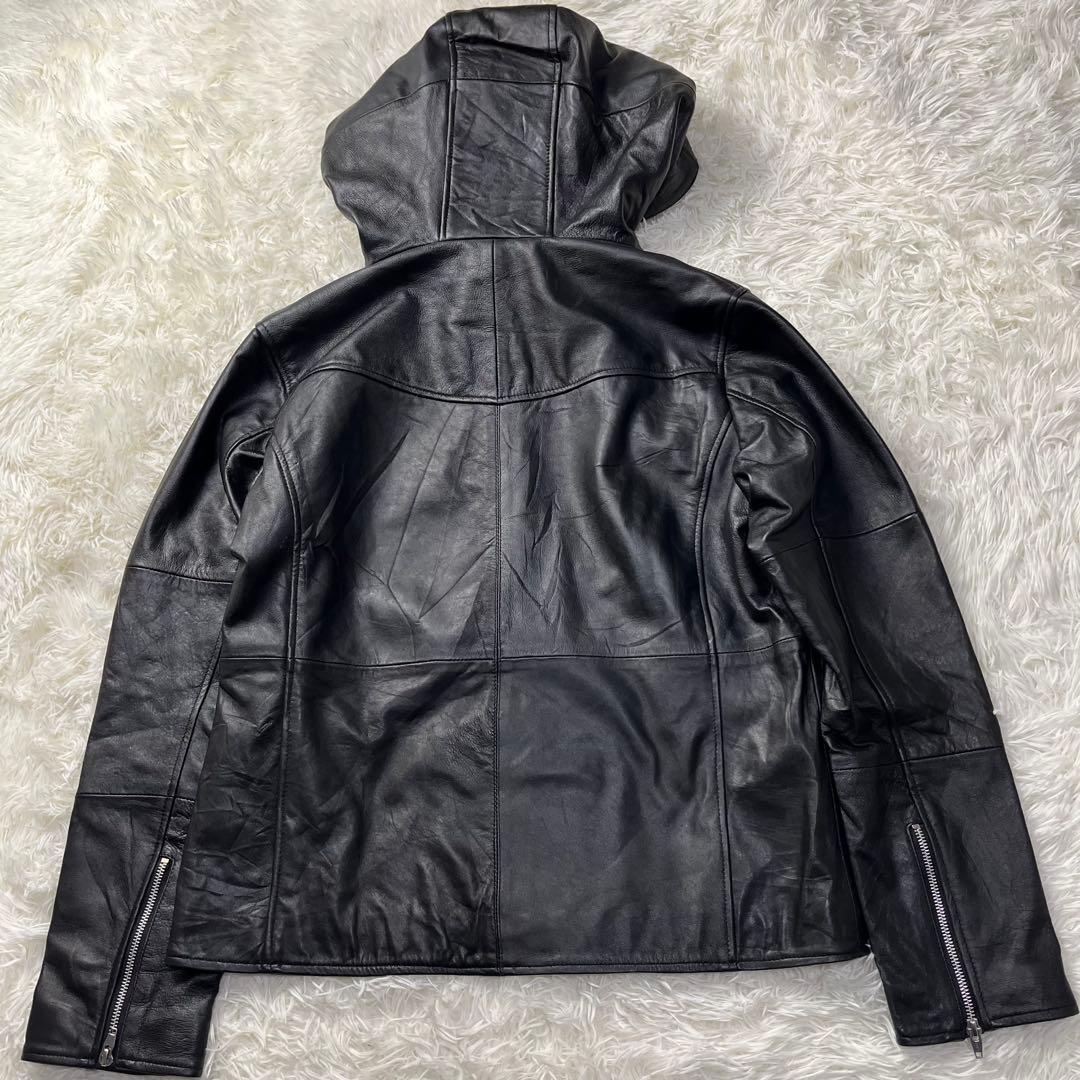 【大きいサイズ】roshell フード レザージャケット XXL 本革 ブラック