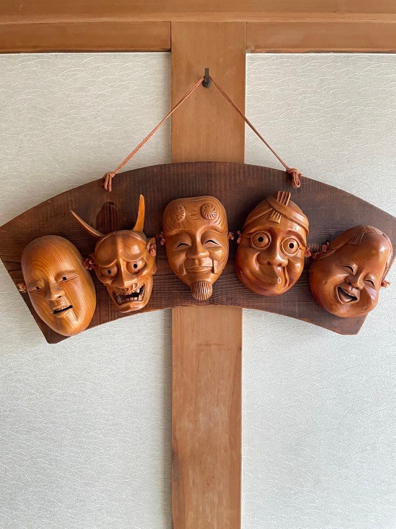 希少　骨董品　国宝　台湾製　歌舞伎　木彫り　お面　壁掛け　50年前