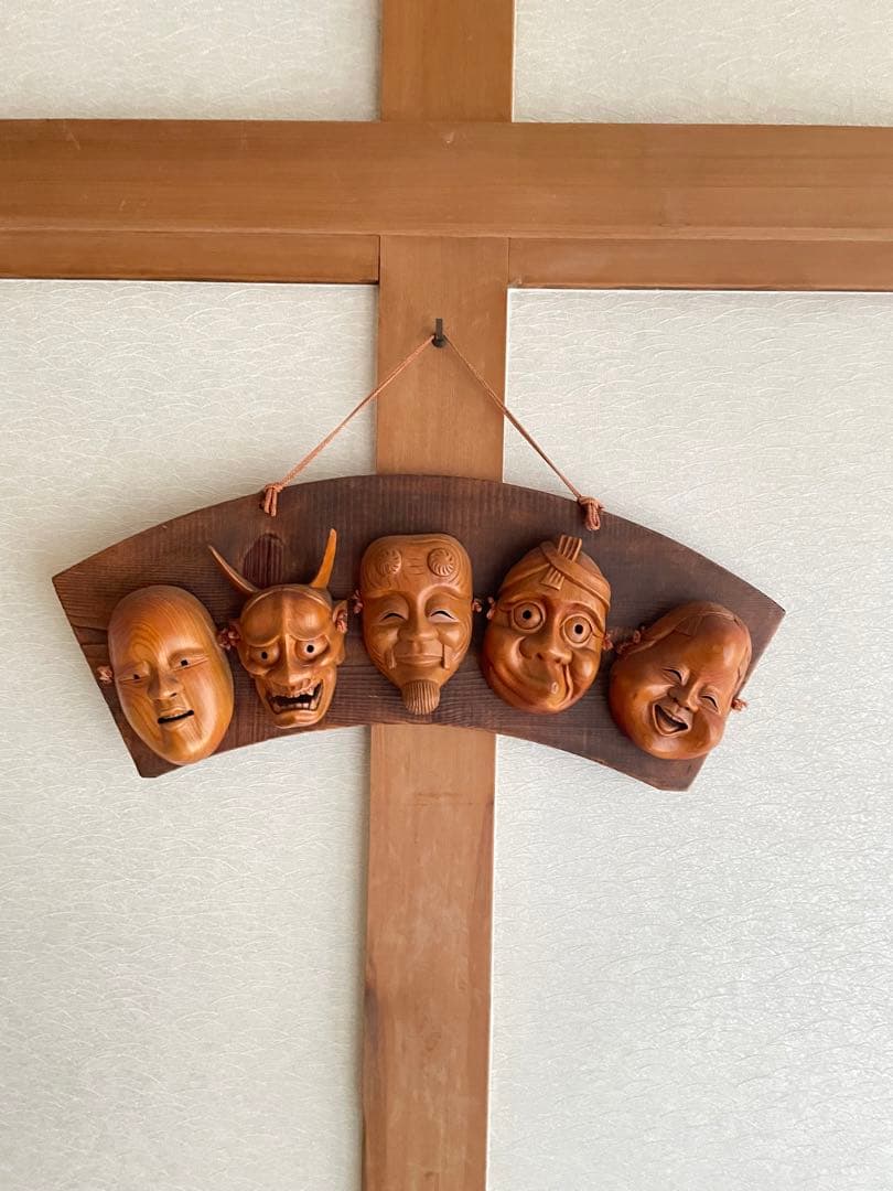 希少　骨董品　国宝　台湾製　歌舞伎　木彫り　お面　壁掛け　50年前