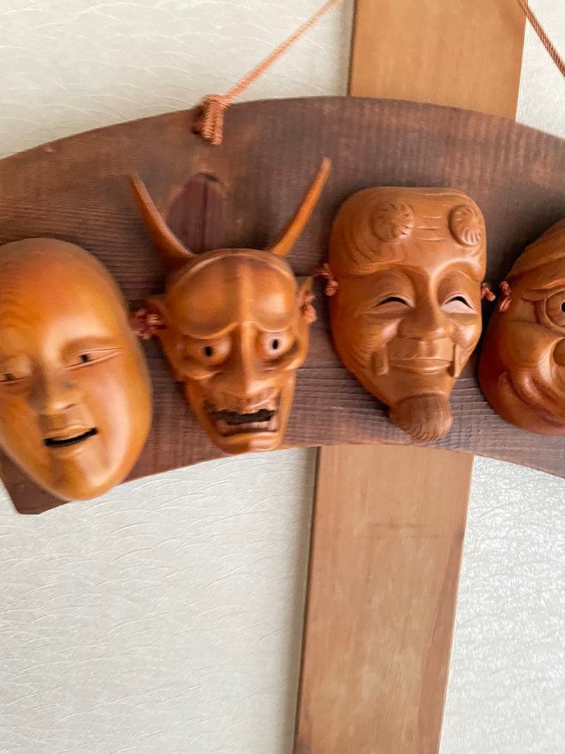 希少　骨董品　国宝　台湾製　歌舞伎　木彫り　お面　壁掛け　50年前