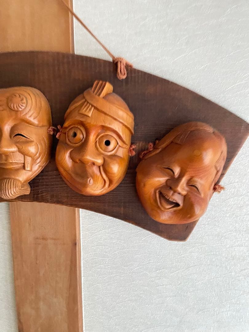 希少　骨董品　国宝　台湾製　歌舞伎　木彫り　お面　壁掛け　50年前