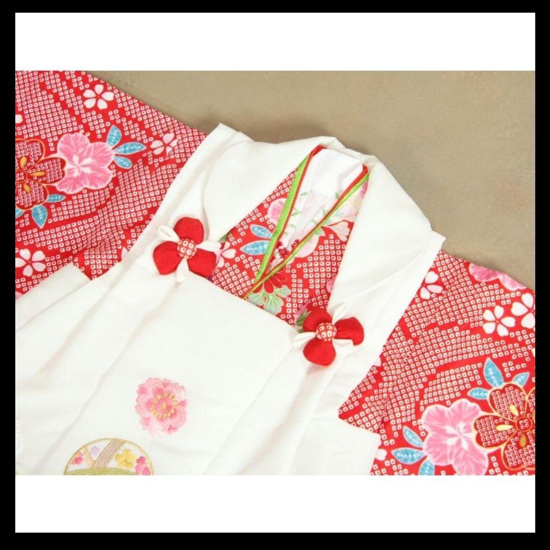 七五三 着物 3歳女の子被布セット京都花ひめ赤地総疋田着物被布白まり刺繍使い足袋