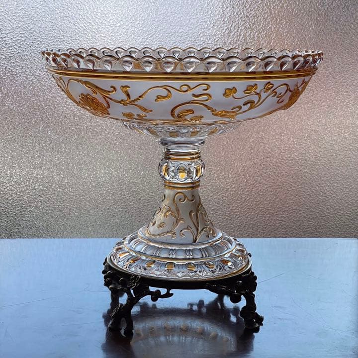 豪華オールドバカラBACCARATルネサンスクリスタルデザートボウル被せアンバー